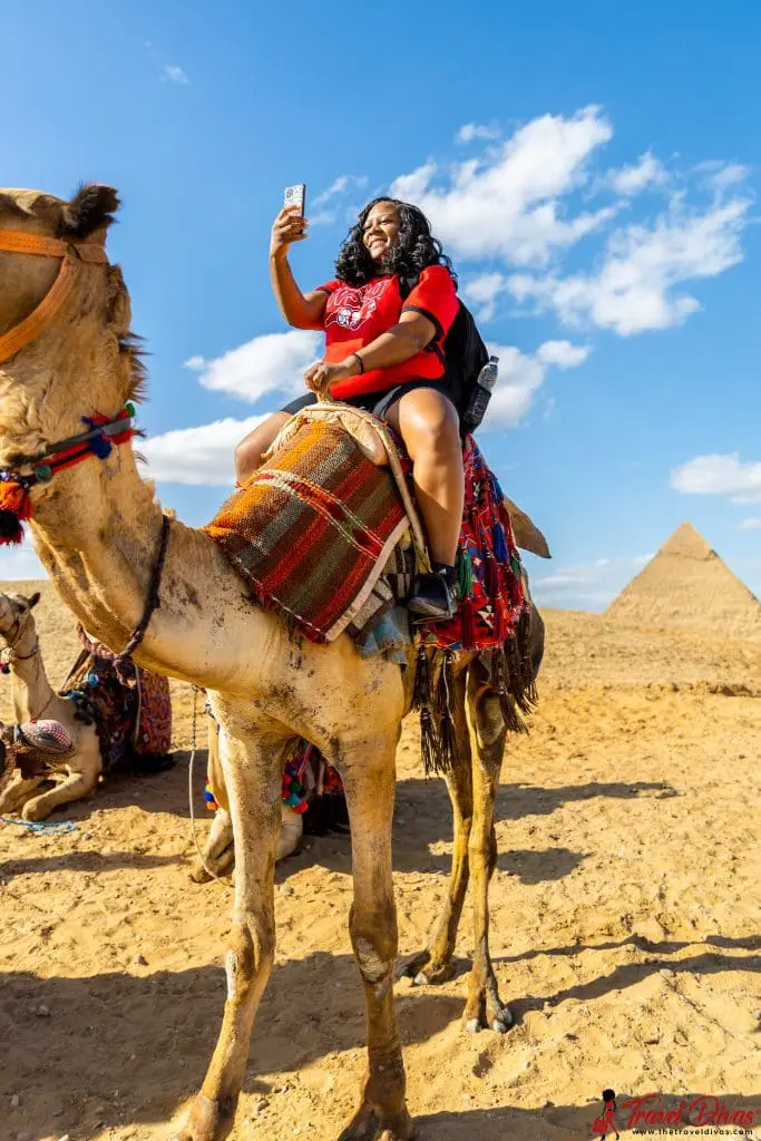 Travel Diva taking a selfie on camel back in Egypt