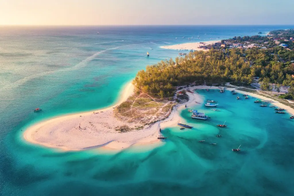 aerial view of coast line of Zanzibar Island