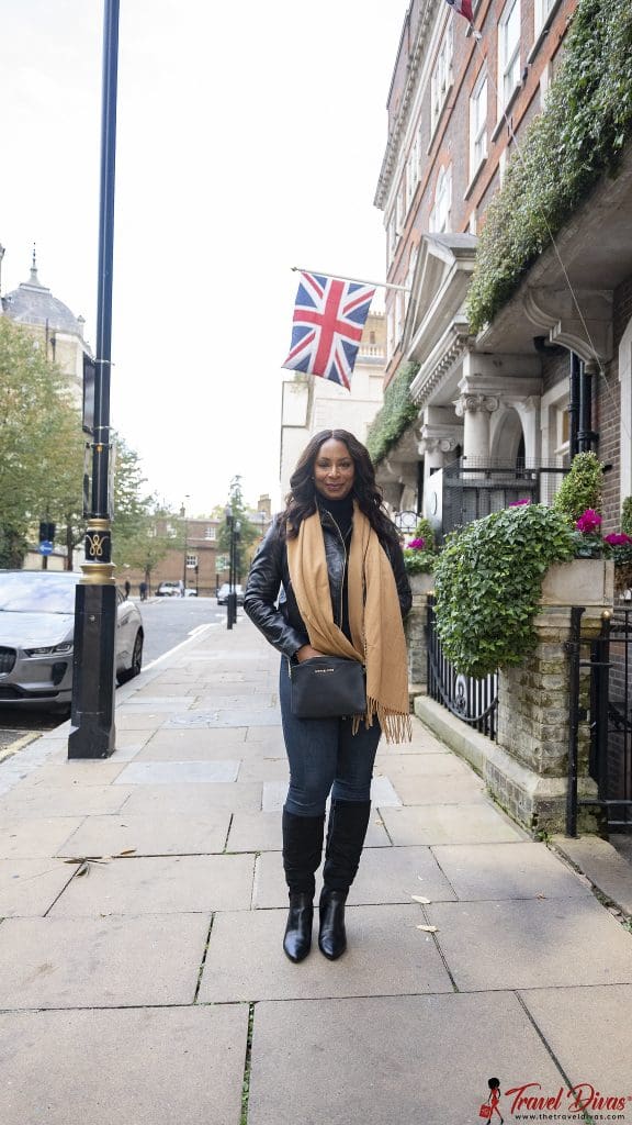 black women with cashmere scarf on street in London