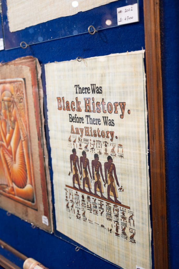 image of Egyptian hieroglyphics and framed statement of "there was black history before there was any history"