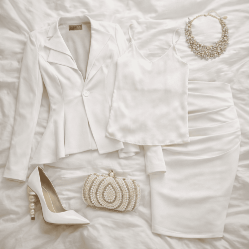 Elegant white ensemble on soft bedding